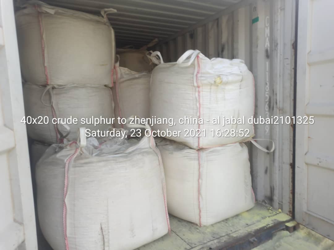 40 containers Crude-Sulphur shipment to Zhenjiang China, October 
