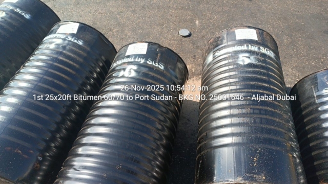 1st 25x20ft Bitumen 60/70 to Port Sudan – BKG NO. 25001646 – Aljabal Dubai