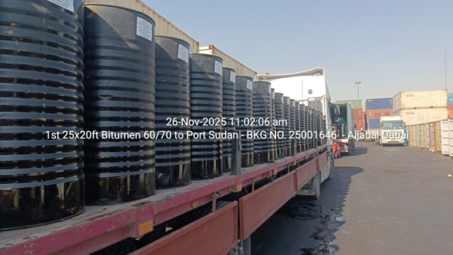 1st 25x20ft Bitumen 60/70 to Port Sudan – BKG NO. 25001646 – Aljabal Dubai