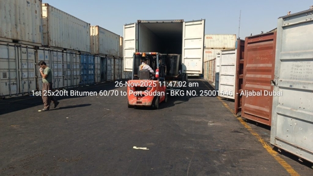 1st 25x20ft Bitumen 60/70 to Port Sudan – BKG NO. 25001646 – Aljabal Dubai